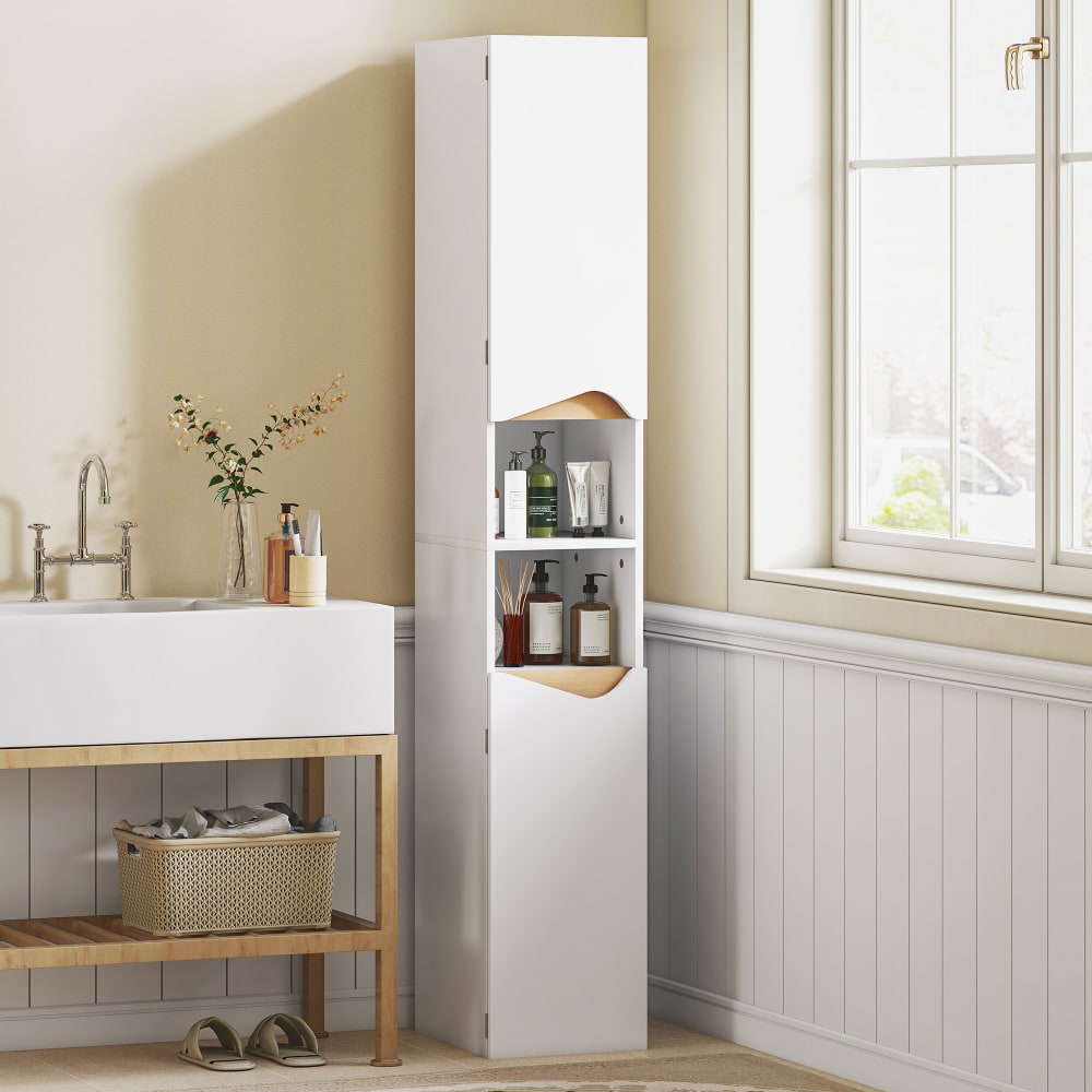 Badezimmer-Säulenschrank, 2-türig, Weiß & Spanplatte - Maisons Du
