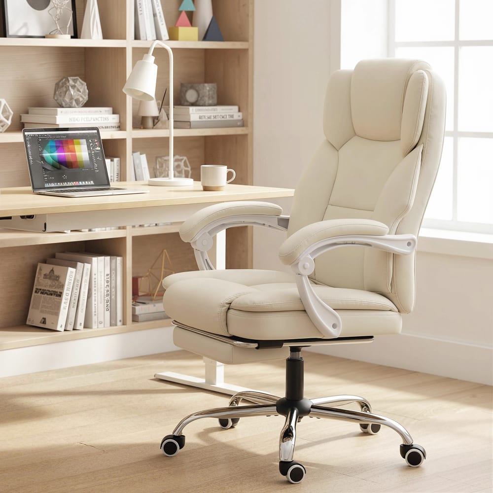 Chaise de bureau inclinable hauteur réglable cuir synthétique beige
