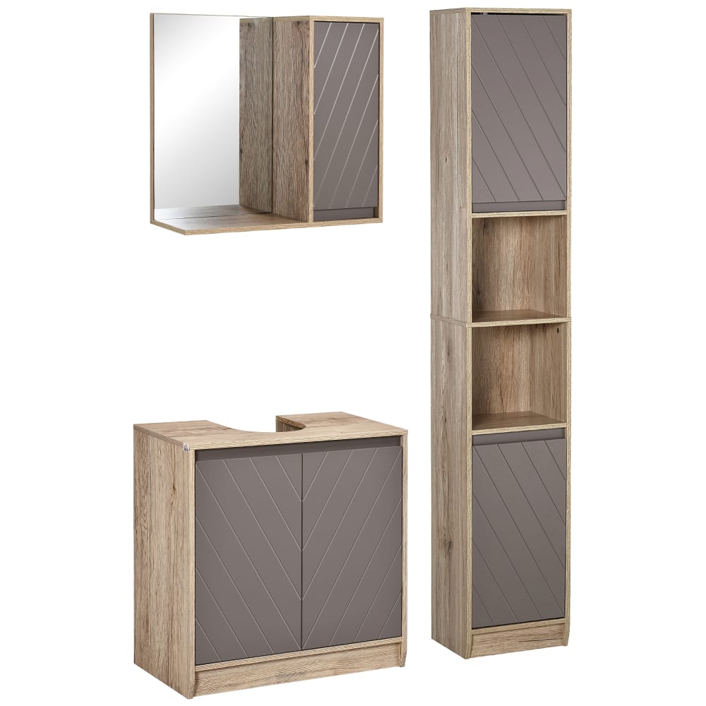 Meuble sous lavabo armoire avec miroir bois chêne clair gris