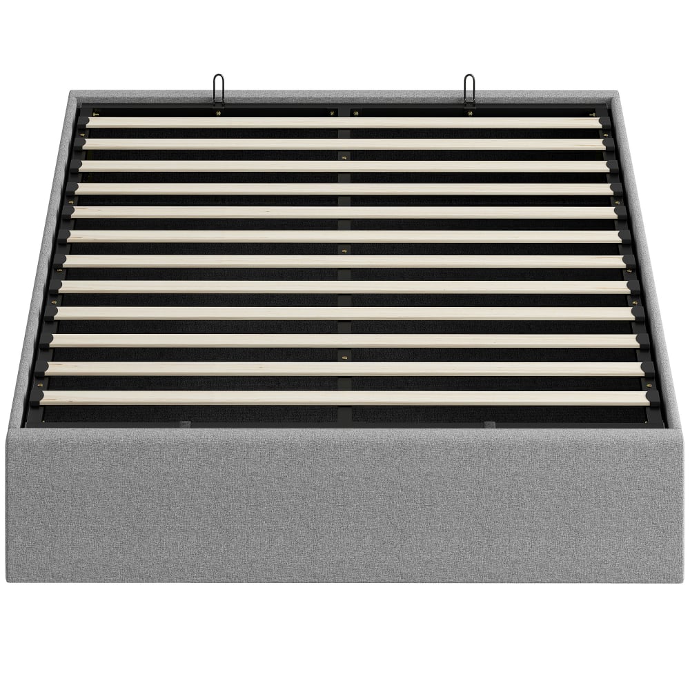 Lit coffre 140 x 190 cm rembourré sommier à lattes en bois gris Lit coffre 140 x 190 cm rembourré sommier à lattes en bois gris
