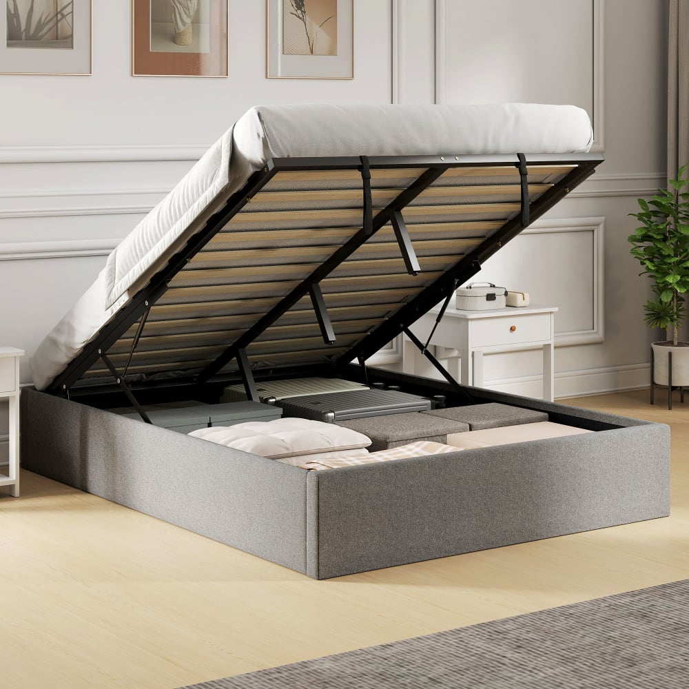 Polsterbett 140x190 cm mit Bettkasten, Grau - Maisons Du Monde