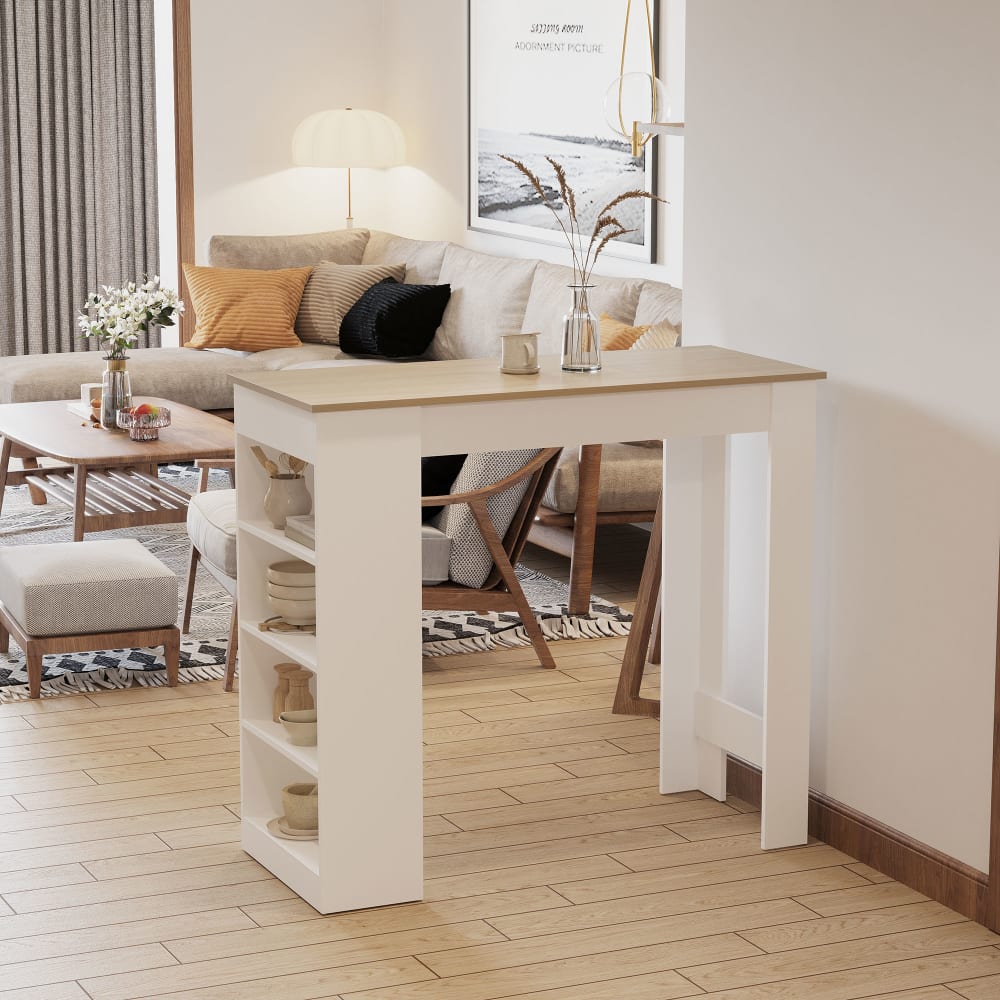 Bartisch 2 Personen, 4 Fächer & Naturholzplatte - Maisons Du