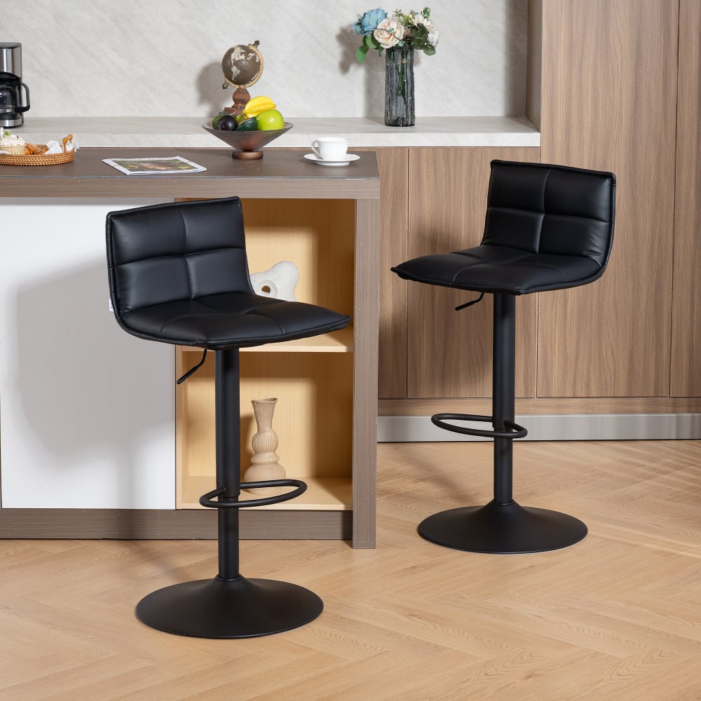 Lot de 2 tabourets de bar réglable en hauteur assise pivotant PU noir