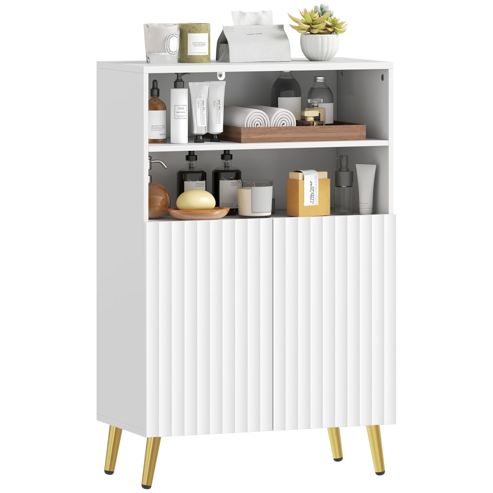 Armoire salle de bain portes cannelées à fermeture douce MDF blanc