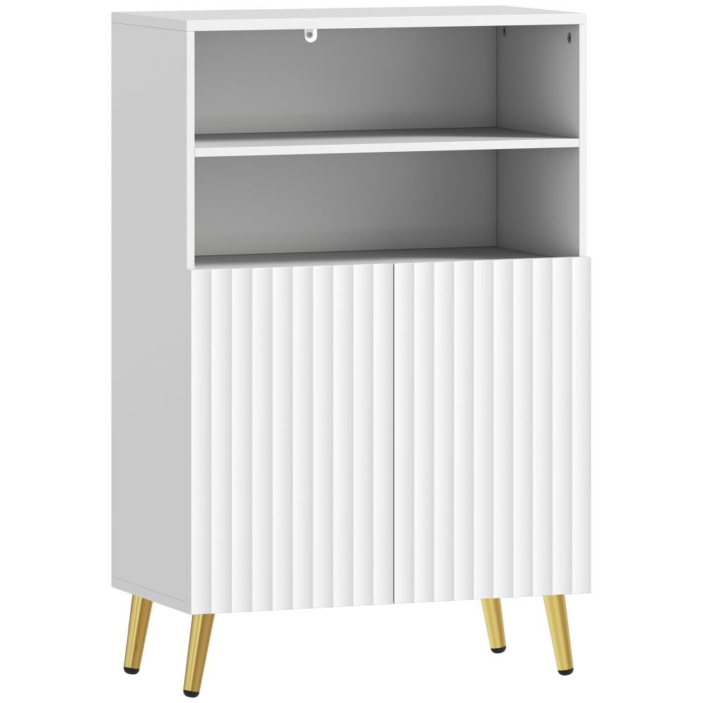 Homcom Weißes MDF-Badezimmerschrank mit Rillentüren & Soft-Close style modern Weiß Holz