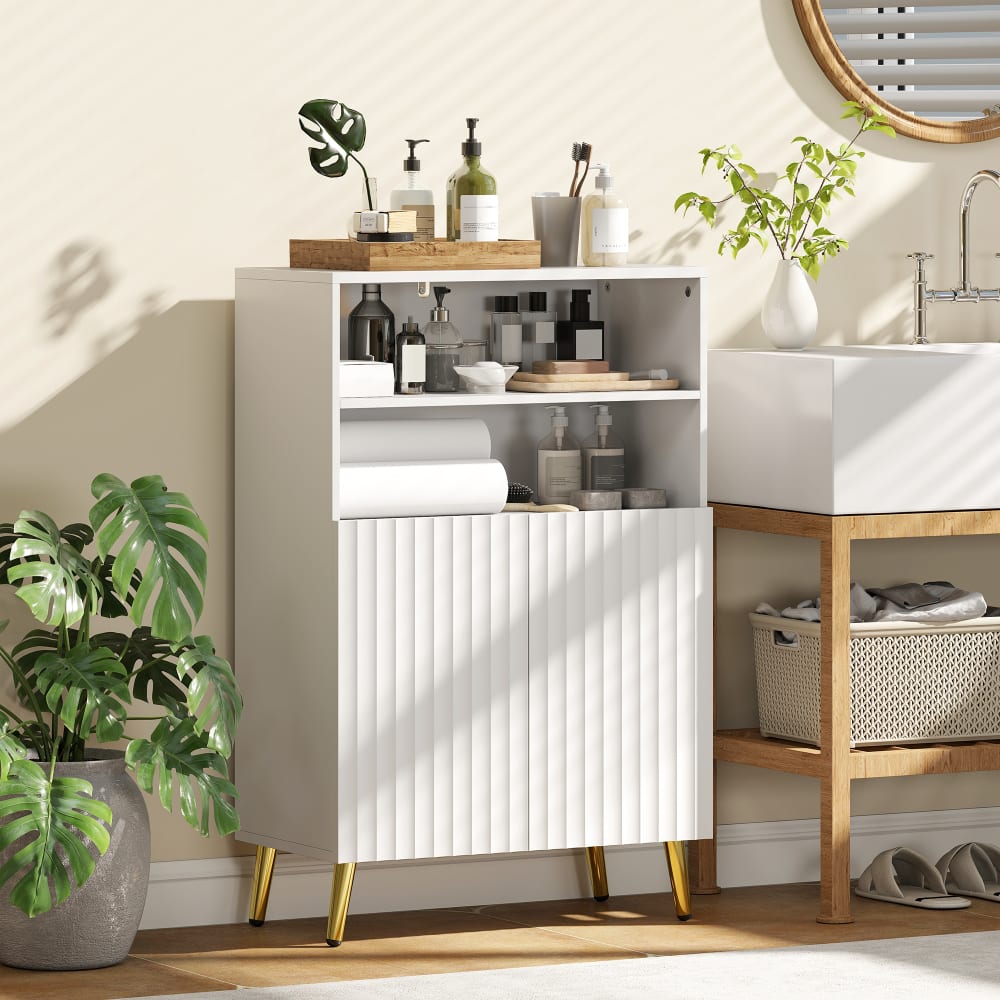 Weißes MDF-Badezimmerschrank mit Rillentüren & Soft-Close -