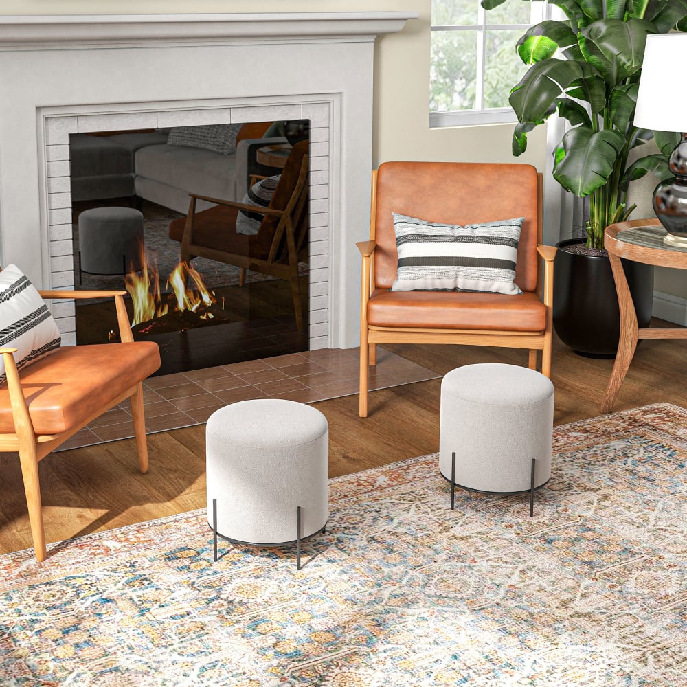 Lot de 2 poufs ottoman tabouret repose-pied velours gris clair