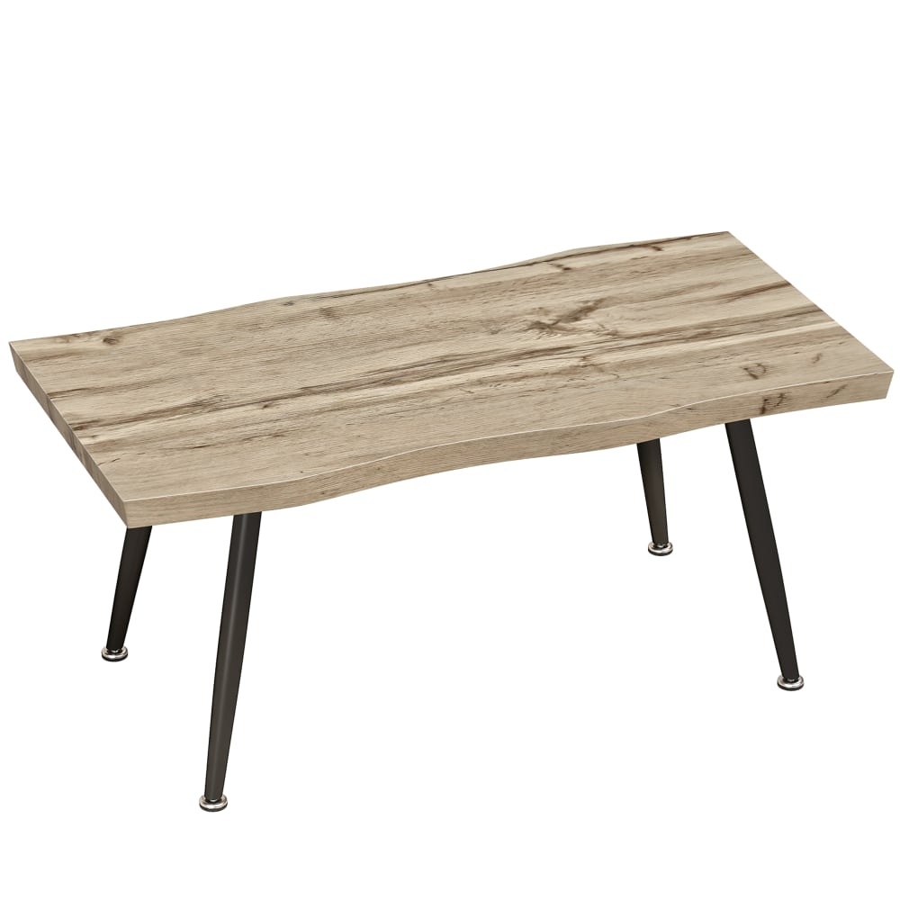 Table basse plateau épais pieds en acier MDF chêne et noir