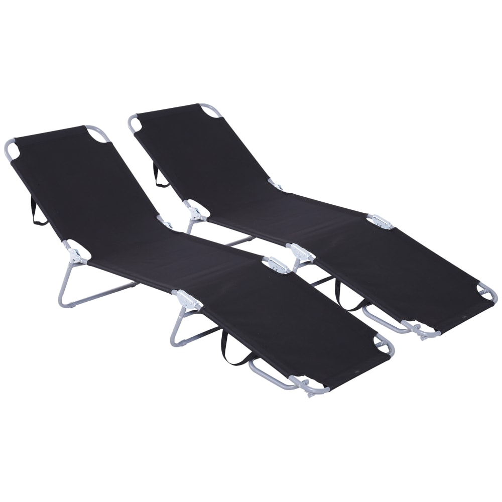 Transat pliable dossier réglable métal et polyester noir