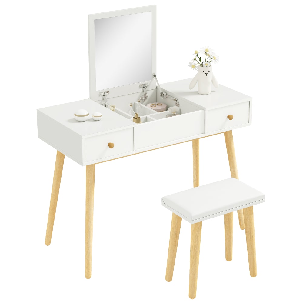 Coiffeuse table maquillage 2 tiroirs blanc