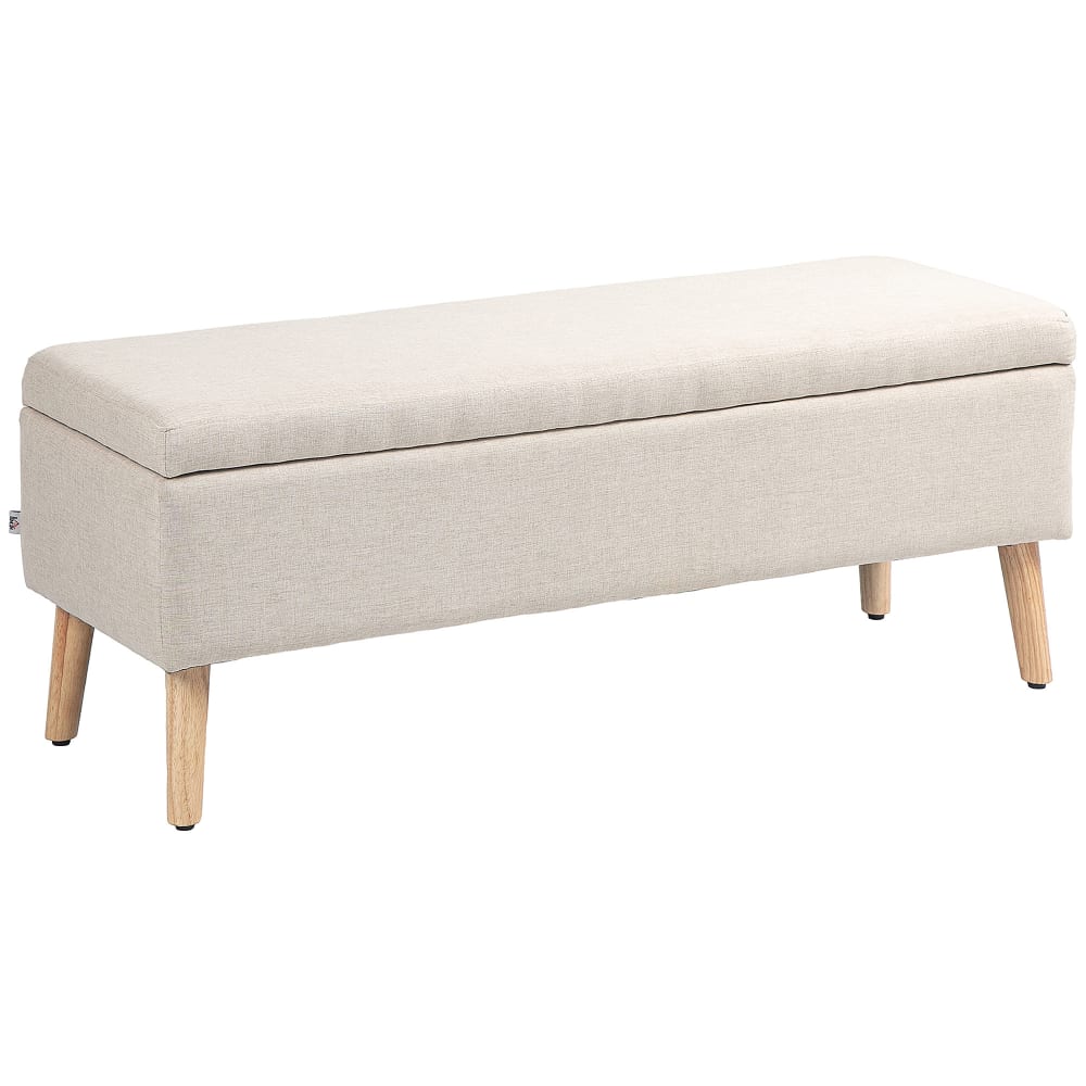 Banc coffre rembourré banquette aspect lin beige — Beyit