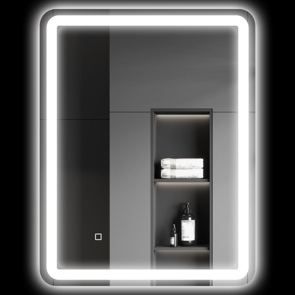 Miroir salle de bain avec éclairage LED verre trempé argent