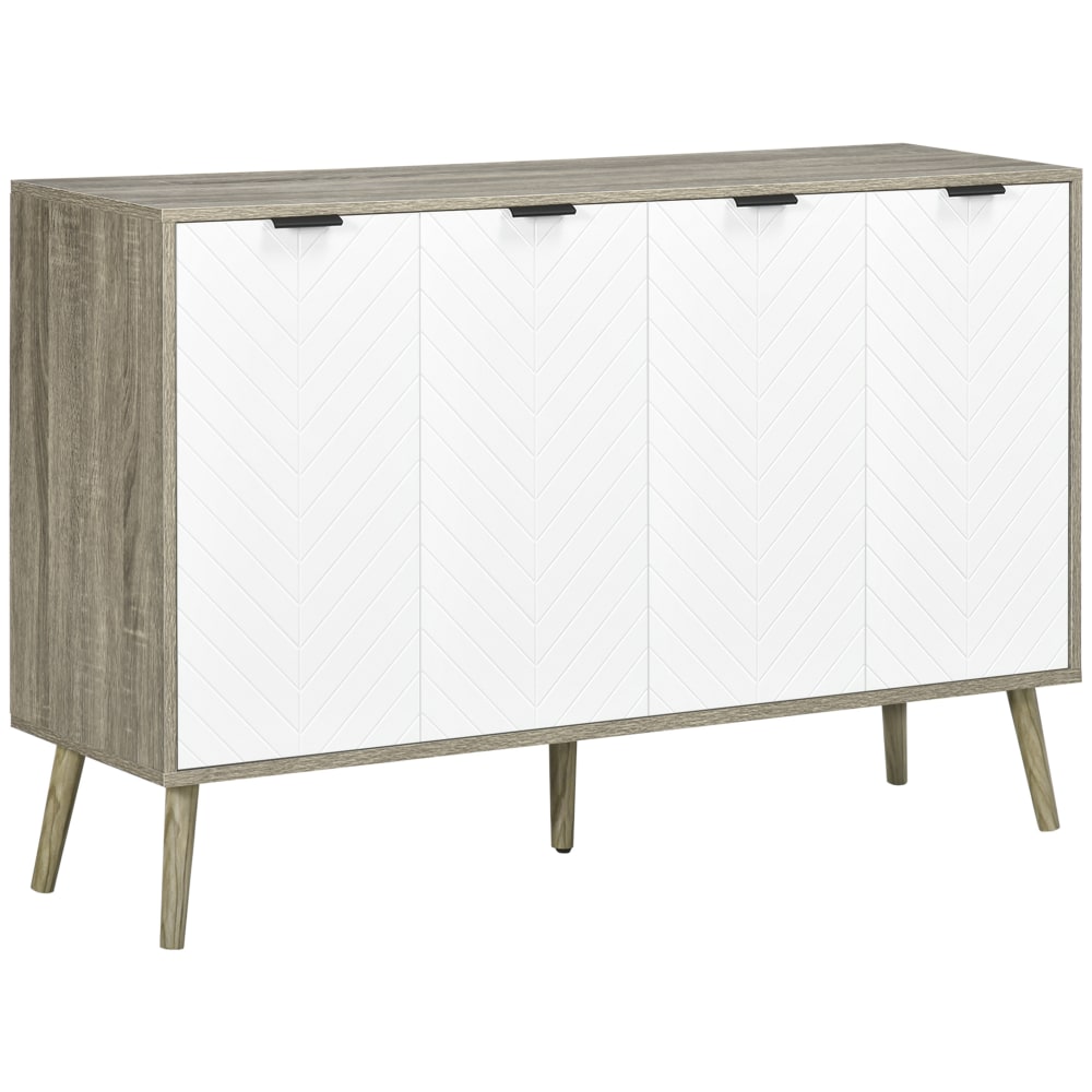 Buffet bas étagères réglables en bois blanc et gris