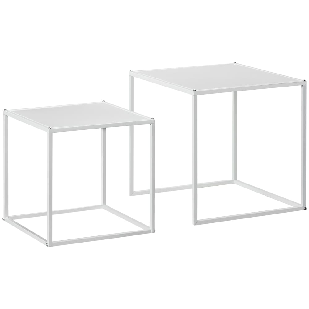Lot de 2 tables basses gigognes carrées design encastrable acier blanc Lot de 2 tables basses gigognes carrées design encastrable acier blanc