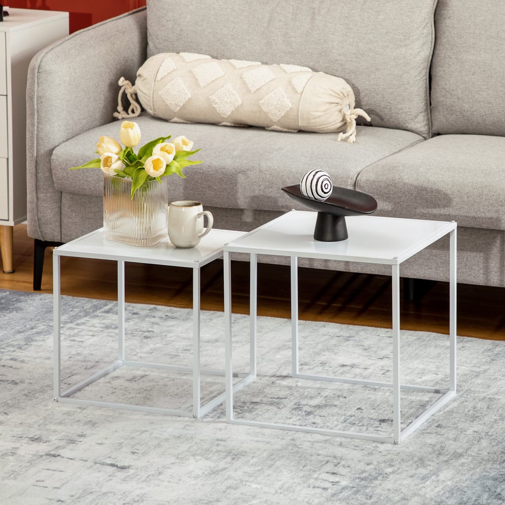 2er-Set Design-Ecknesttische, weißer Stahl - Maisons Du Monde