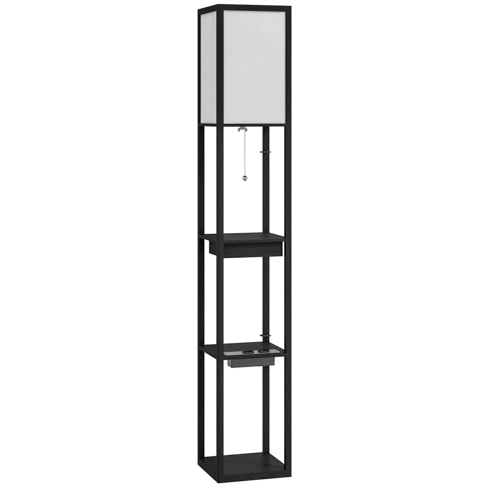 Lampadaire avec étagères port USB A+C interrupteur à pied noir