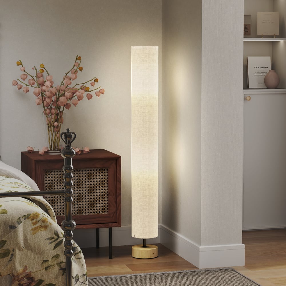 Lampadaire abat-jour en lin interrupteur à pied gris — vue 3