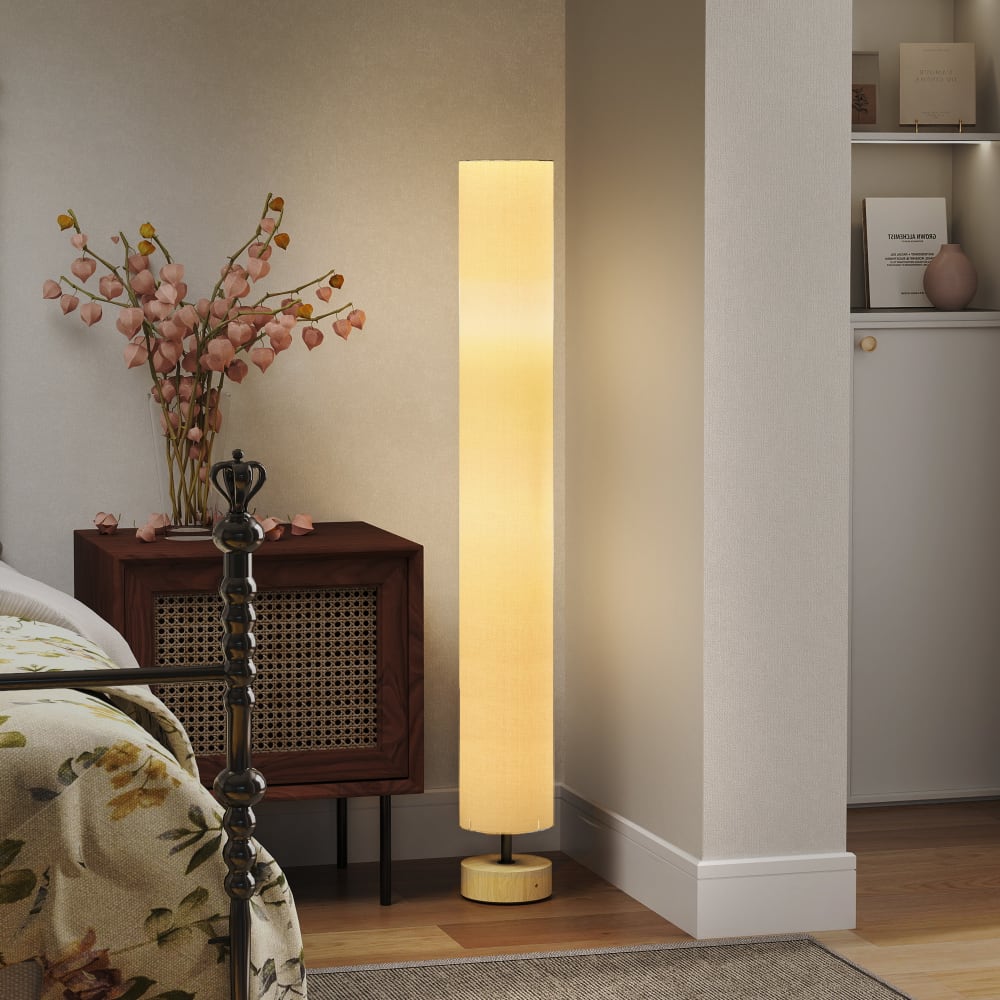 Lampadaire abat-jour en lin interrupteur à pied gris beige — vue 3