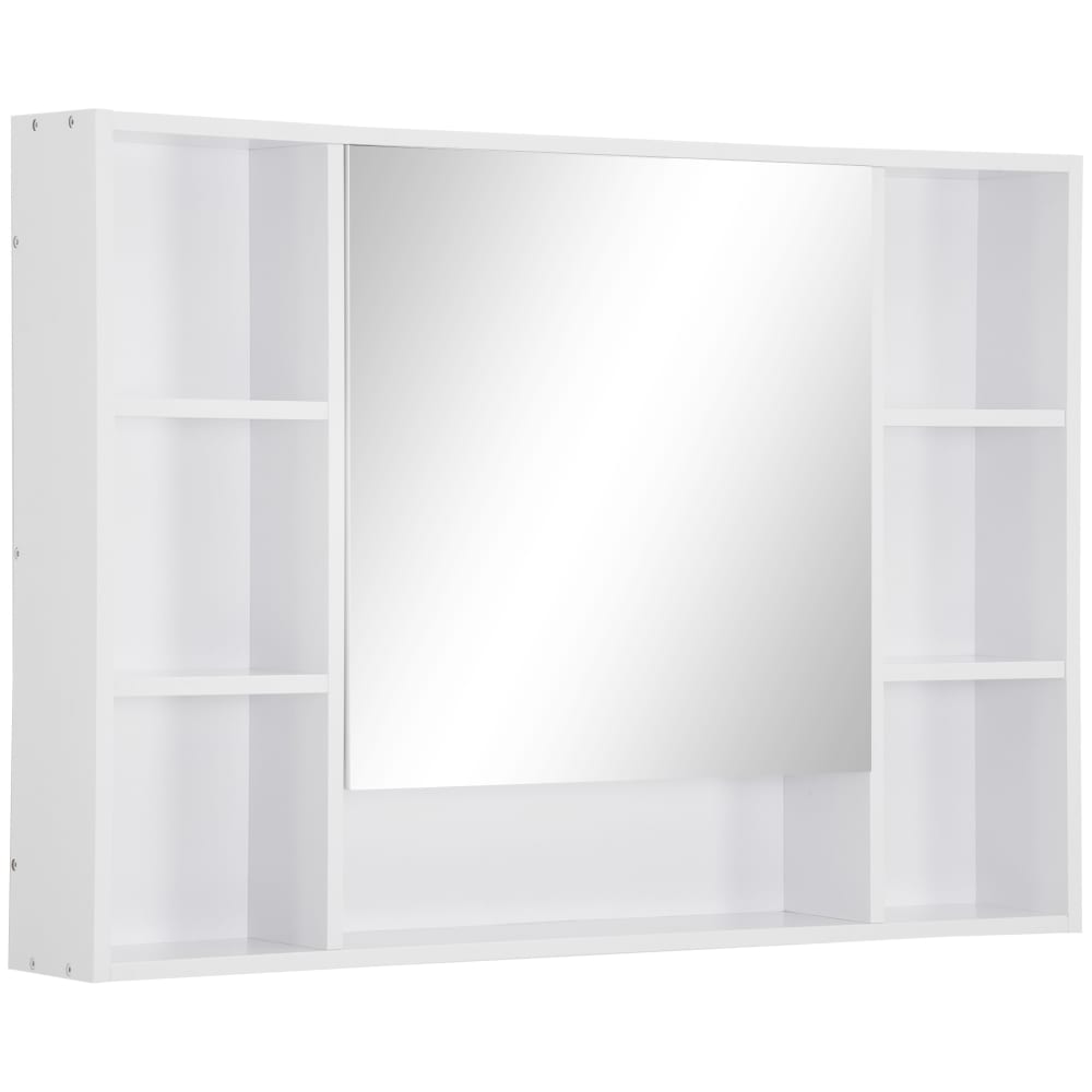 Armoire murale salle de bain avec miroir étagères ouvertes bois blanc