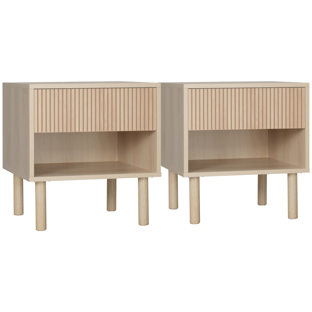 Homcom Nachttische mit Schubladen & Fächern, MDF in Holzoptik Beige Spanplatte