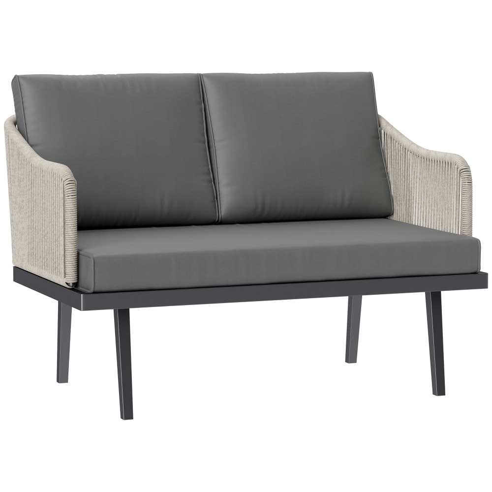 Canapé de jardin 2 places en résine tressée cadre en acier gris foncé