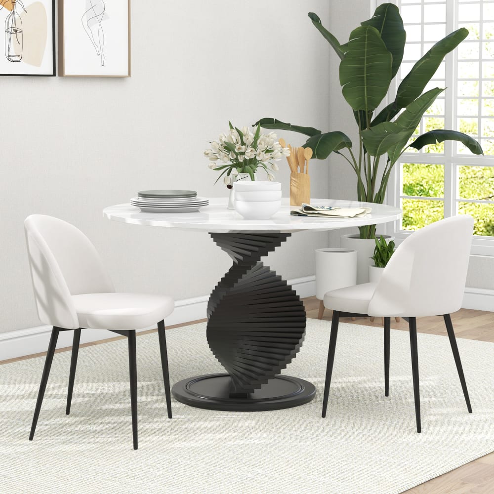 Chaise de cuisine scandinave rembourrée velours métal crème