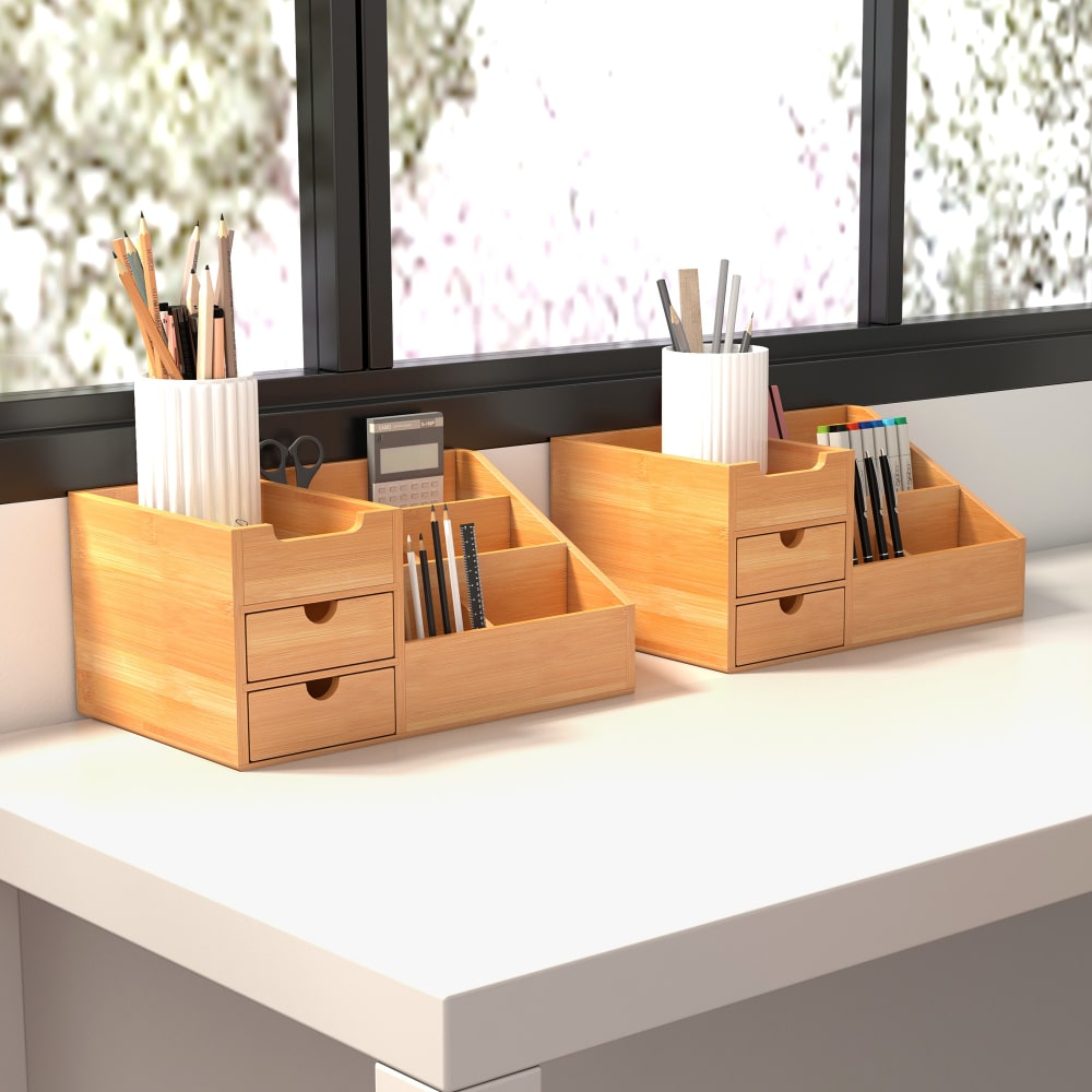 Organiseur de bureau 7 compartiments bambou verni — vue 3