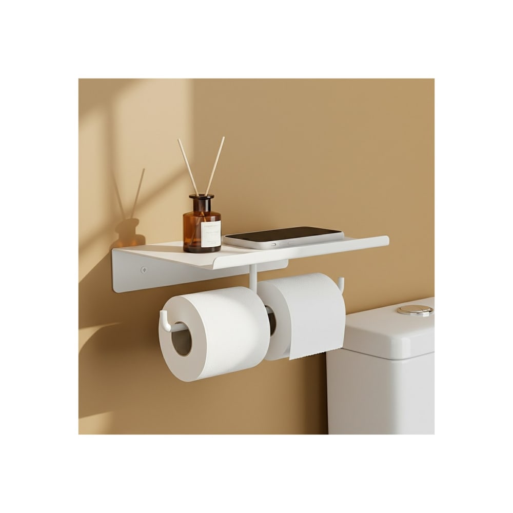 Wandmontierter Toilettenpapierhalter aus weißem Metall,