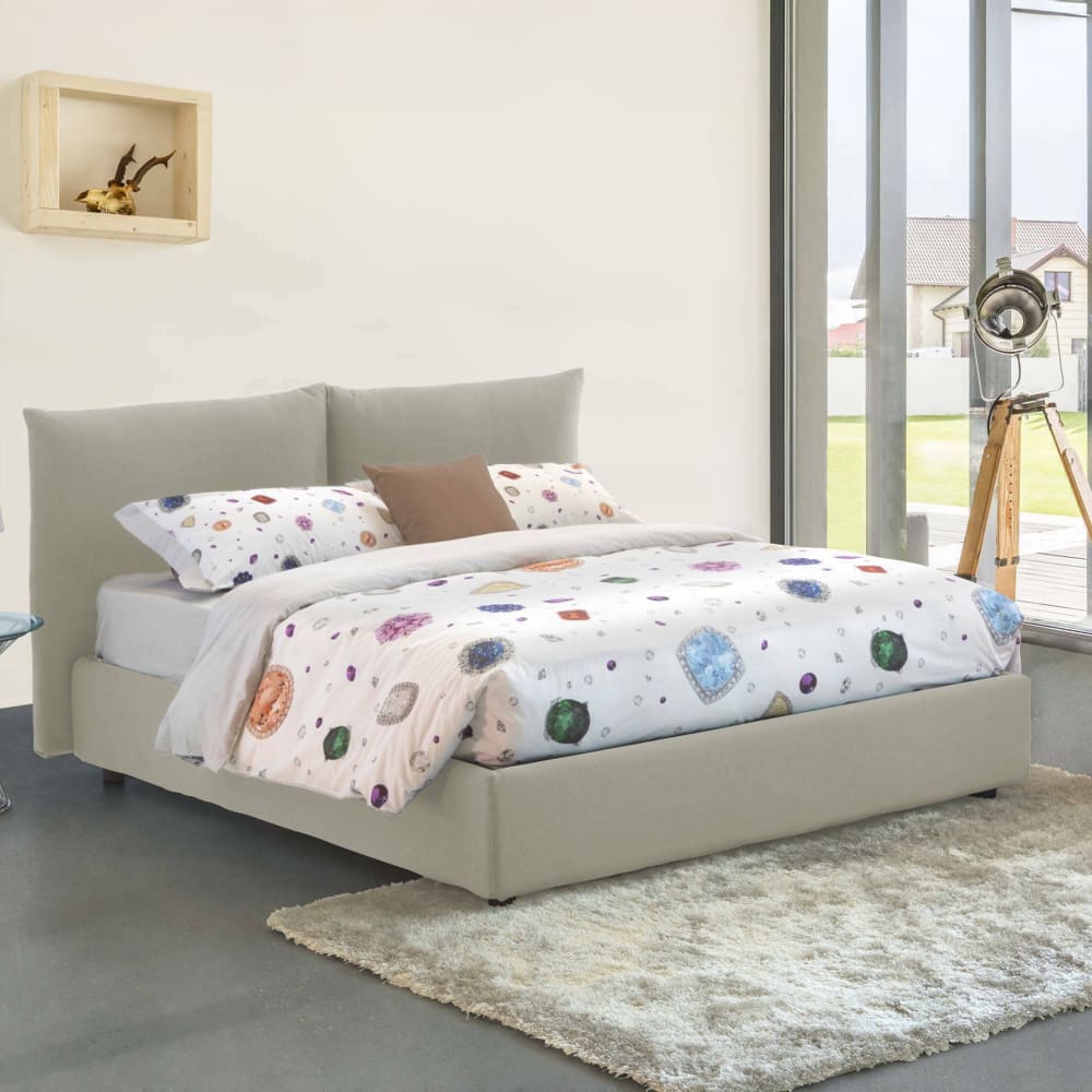 Lit double en tissu beige 160x200 cm