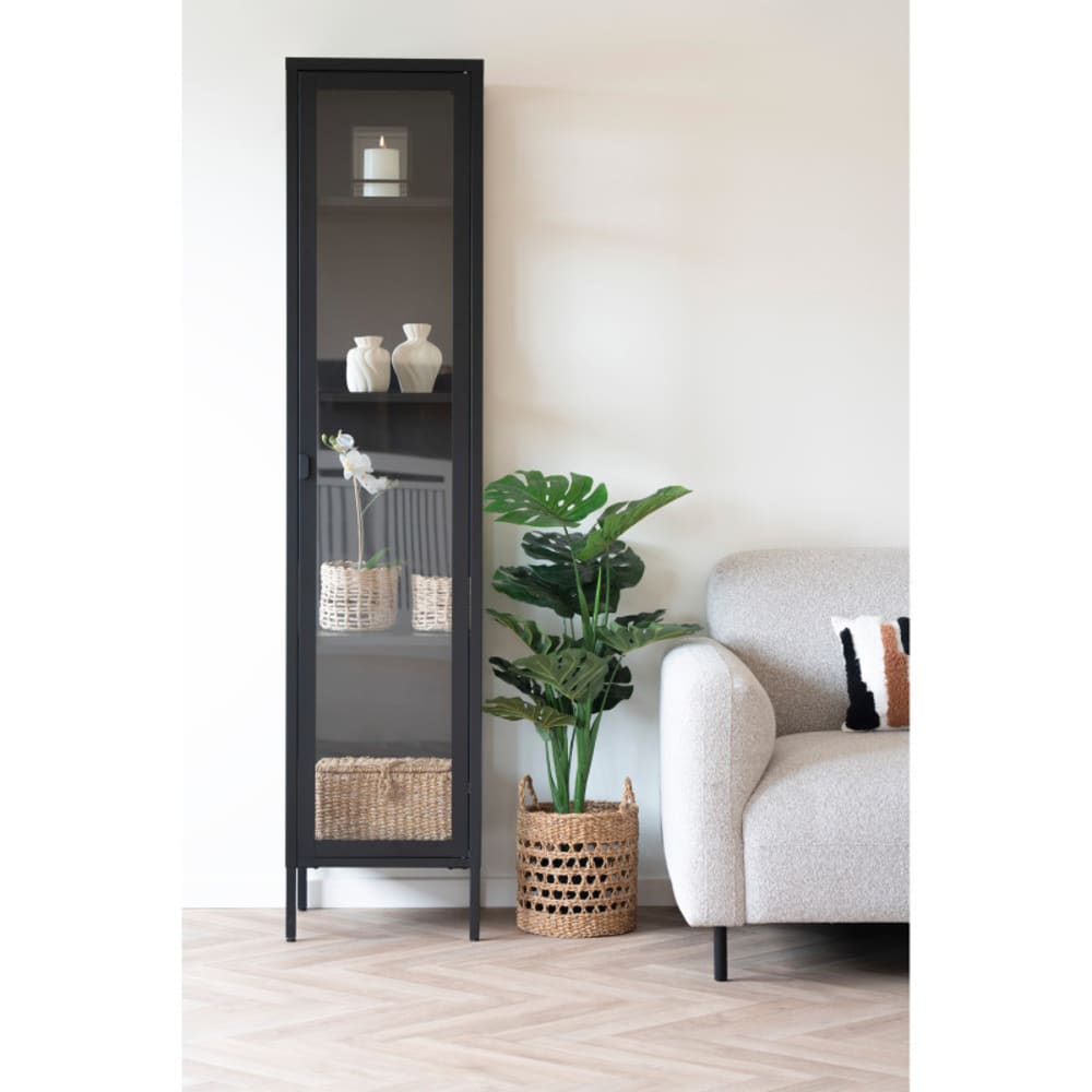 Vitrine 1 porte vitrée acier noir 40x180 cm