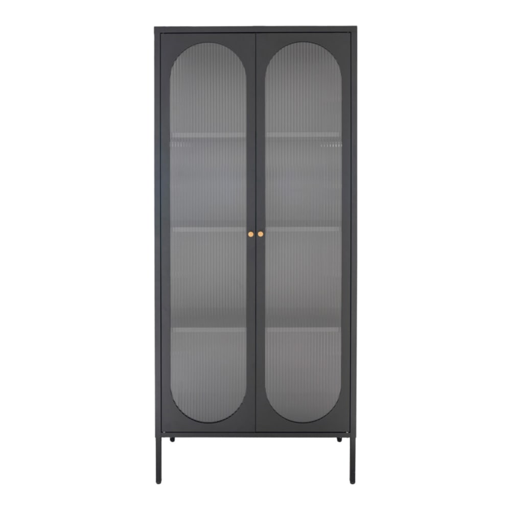 Vitrine 2 portes en verre ondulé et acier noir 90x180 cm