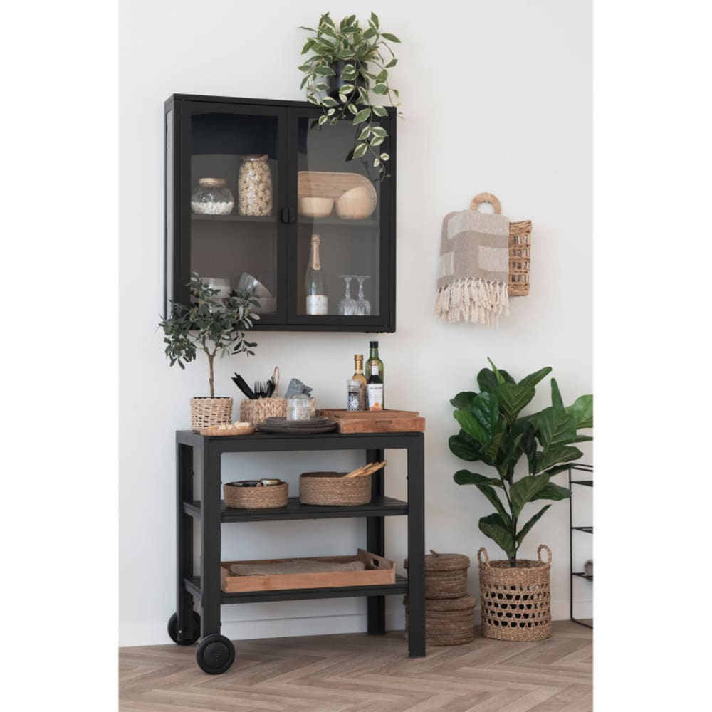 Vitrine suspendue 2 portes vitrées acier noir 80x80 cm