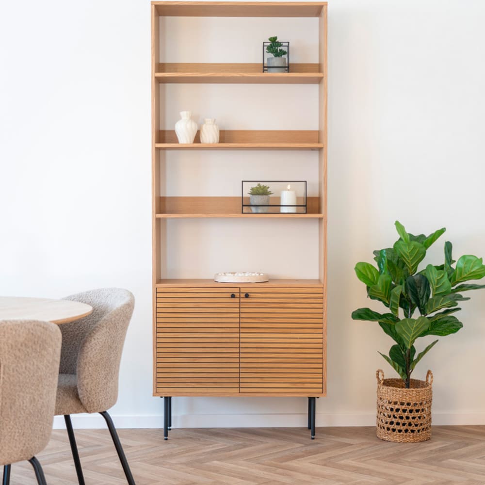 2-türiges Bücherregal aus Eiche natur 80 x 200 cm - Maisons Du