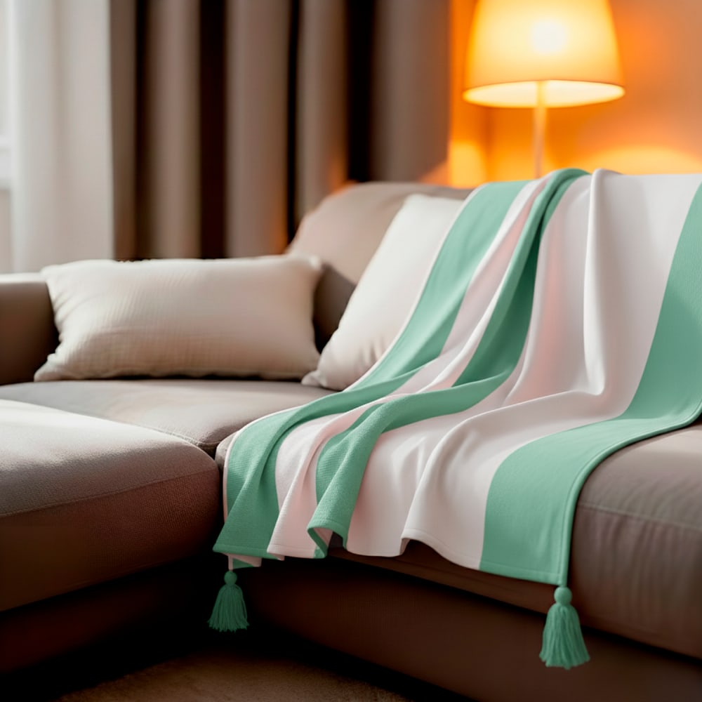 Plaid coton vert et blanc 180x220 cm