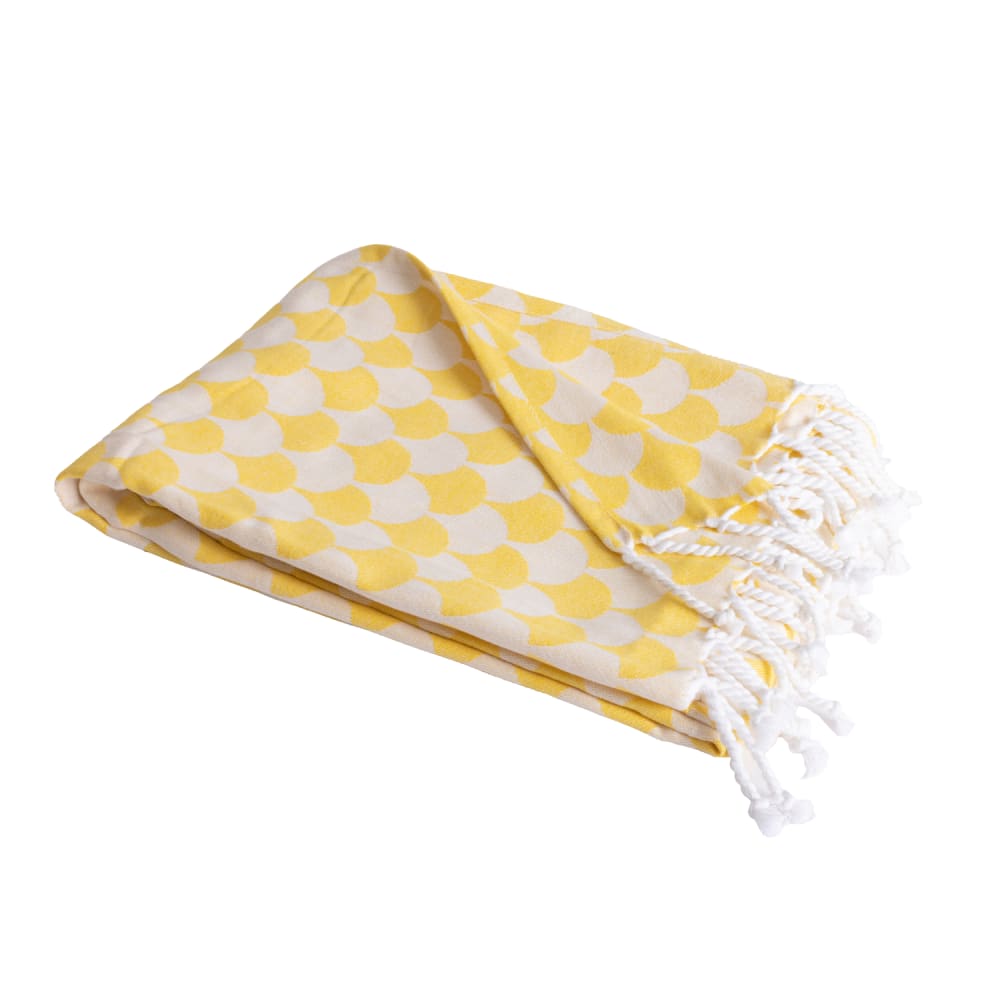Plaid jaune et blanc en coton 130x170 cm avec franges