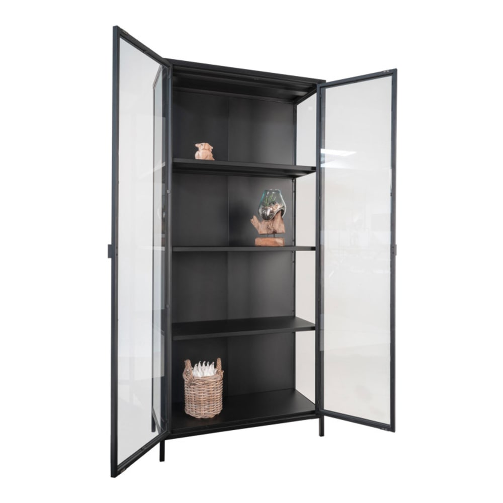 Rangement 2 portes vitrées acier noir 80x175 cm Rangement 2 portes vitrées acier noir 80x175 cm