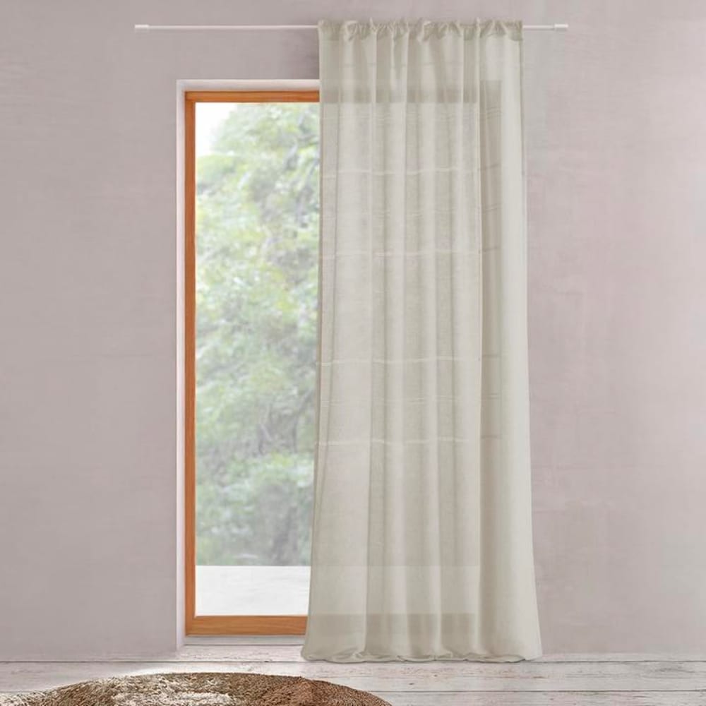 Voilage effet lin beige à rayures semi-transparent