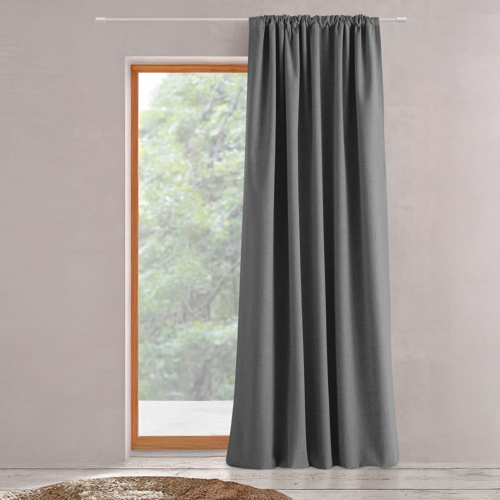 Rideau plissé gris polyester 140x280 cm