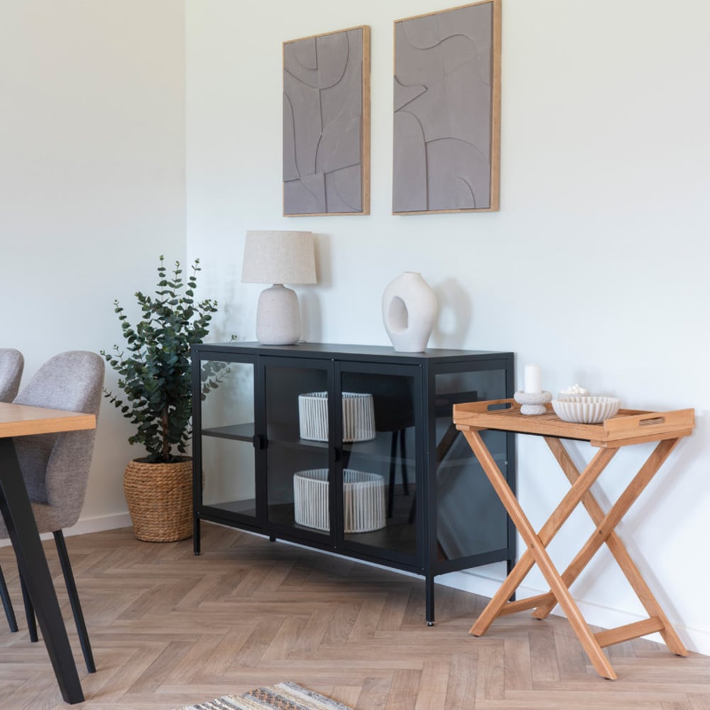 Buffet 3 portes vitrées acier noir 140cm