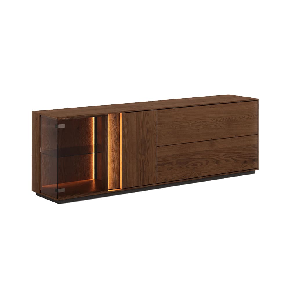 Feldmann-Wohnen Kommode mit Glastür aus Massivholz 185x43,5x60cm, wildeiche tabak style modern Braun