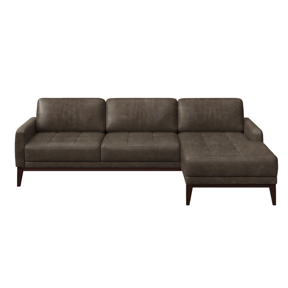 Canapé d'angle droit en cuir naturel marron