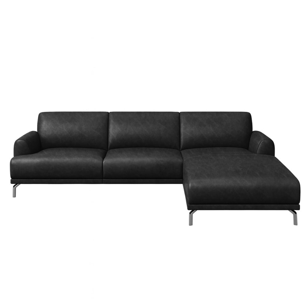Canapé d'angle droit en cuir naturel noir