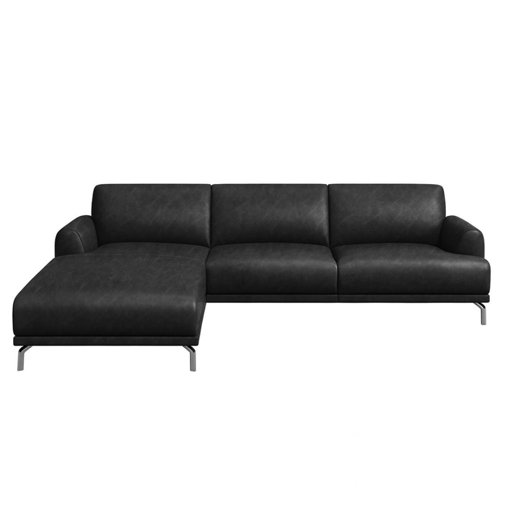 Canapé d'angle gauche en cuir naturel noir