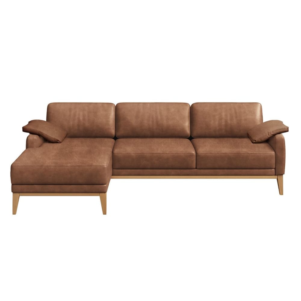 Canapé d'angle droit en cuir naturel cognac