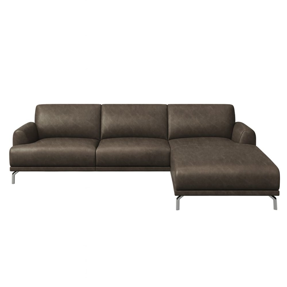 Canapé d'angle droit en cuir naturel marron