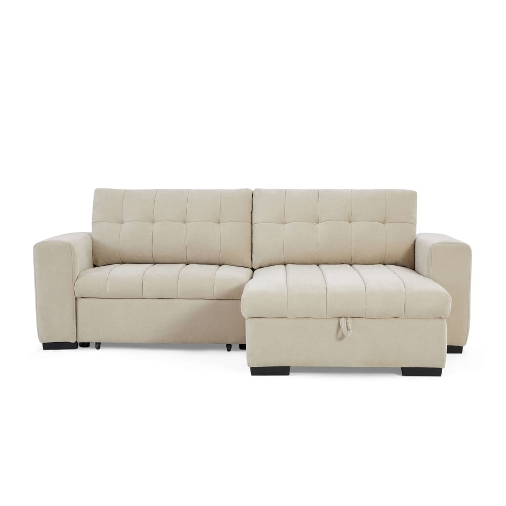 Canapé d'angle convertible en tissu 4 places beige