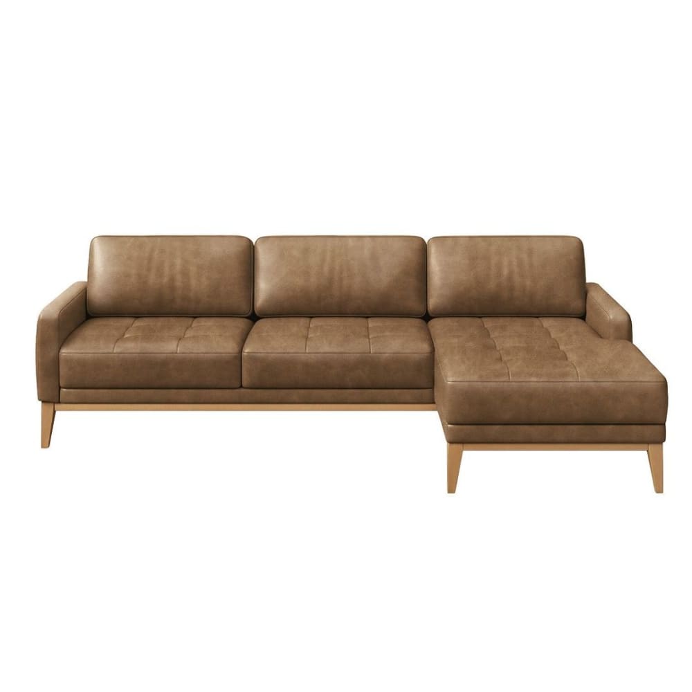 Canapé d'angle droit en cuir naturel caramell