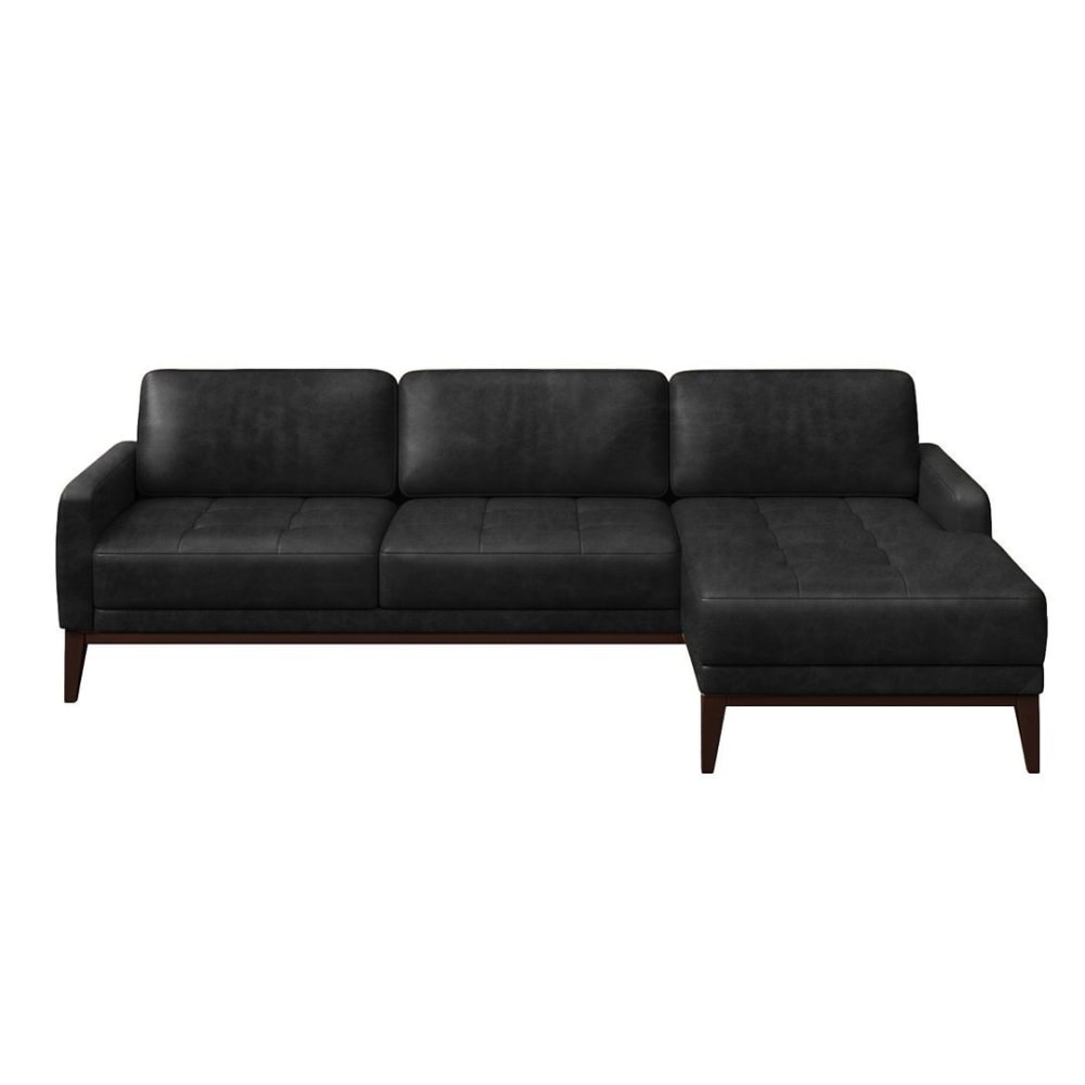 Canapé d'angle droit en cuir naturel noir