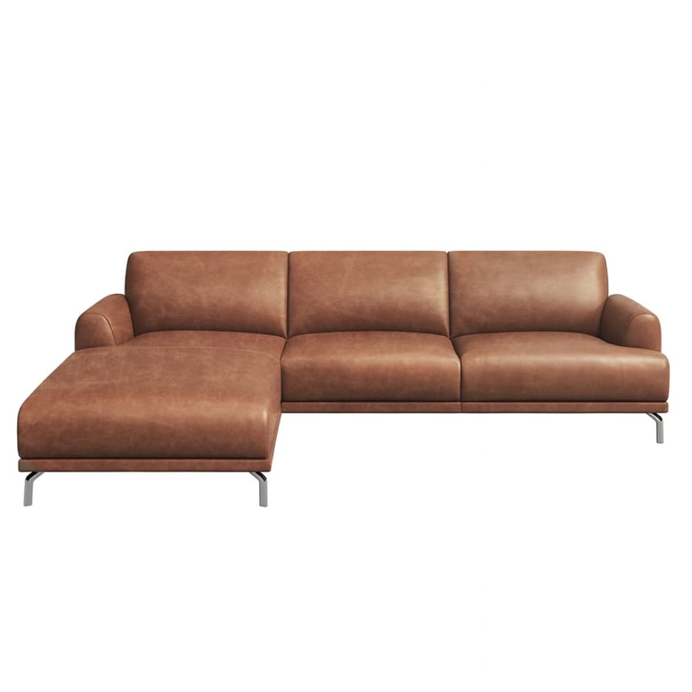 Canapé d'angle gauche en cuir naturel cognac