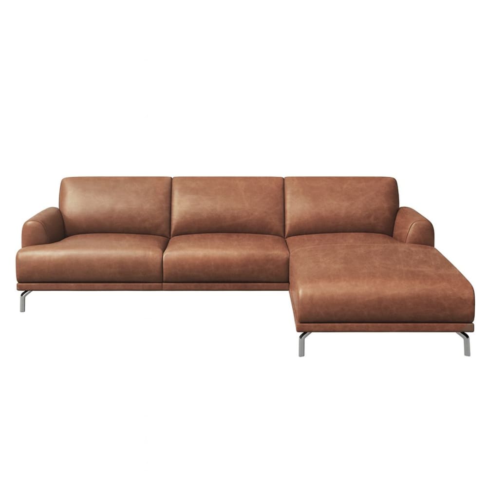 Canapé d'angle droit en cuir naturel cognac